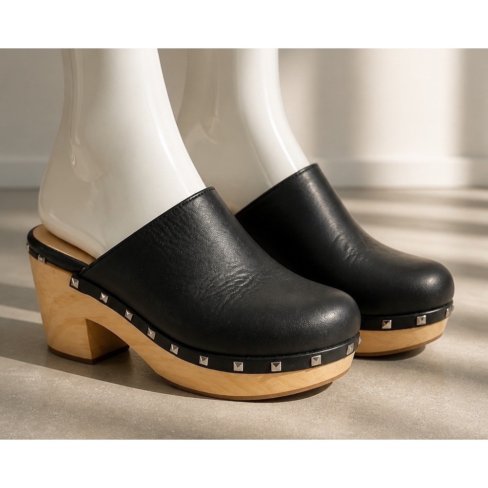 Steve Madden size 7.5 Brooklyn 1 Platform Clogs Mule Black Leather Shoes
